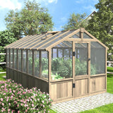 8' x 16' Large Heavy-Duty Cedar Wood Greenhouse With 6MM Polycarbonate Panels And Vent Roof