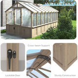 8' x 16' Large Heavy-Duty Cedar Wood Greenhouse With 6MM Polycarbonate Panels And Vent Roof