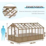 8' x 16' Large Heavy-Duty Cedar Wood Greenhouse With 6MM Polycarbonate Panels And Vent Roof