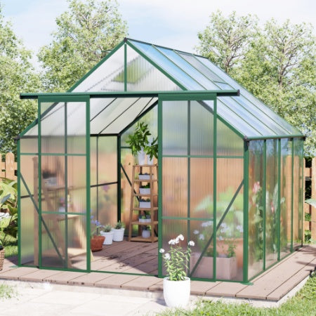8 x 8 ft Walk-In Greenhouse, Polycarbonate Panels, Aluminum Frame