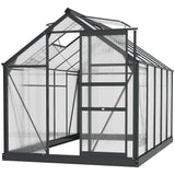 Outsunny 10' x 6' Polycarbonate Greenhouse with Aluminum Frame, Adjustable Roof Vent, Rain Gutters, and Sliding Door, Dark Gray