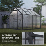 Outsunny 8' x 6' Polycarbonate Greenhouse with Aluminum Frame, Adjustable Roof Vent, Rain Gutters, and Sliding Door, Dark Gray