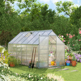 Outsunny 12' x 6' Polycarbonate Greenhouse with Aluminum Frame, Adjustable Roof Vent, Rain Gutters, and Sliding Door, Silver