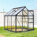 Outsunny 6' x 6' Polycarbonate Greenhouse with Aluminum Frame, Adjustable Roof Vent, Rain Gutters, and Sliding Door, Dark Gray