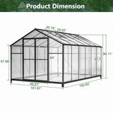 8 x 12 ft Walk-In Greenhouse, Polycarbonate Panels, Aluminum Frame