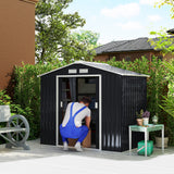 Outsunny 7' x 4' Metal Storage Shed with 2 Sliding Doors, 4 Air Vents, Dark Gray