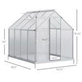 Outsunny 8' x 6' Polycarbonate Greenhouse with Aluminum Frame, Adjustable Roof Vent, Rain Gutters, and Sliding Door, Silver