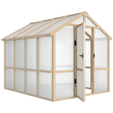 Outsunny 6.6 x 8 ft. Wood-Frame Greenhouse with Thickened Polycarbonate Panels, Roof Vent, and Lockable Door