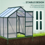 Outsunny 6' x 6' Polycarbonate Greenhouse with Aluminum Frame, Adjustable Roof Vent, Rain Gutters, and Sliding Door, Dark Green