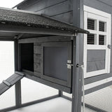 PawHut 84" Wooden Chicken Coop for 2-3 Chickens with Run, Nesting Box, Asphalt Roof, Removable Tray, Ramp, Gray
