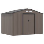 9 x 6FT Garden Metal Storage Shed Outdoor Storage Shed with Foundation Ventilation & Doors, Brown-0