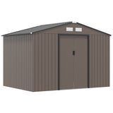 9 x 6FT Garden Metal Storage Shed Outdoor Storage Shed with Foundation Ventilation & Doors, Brown-0