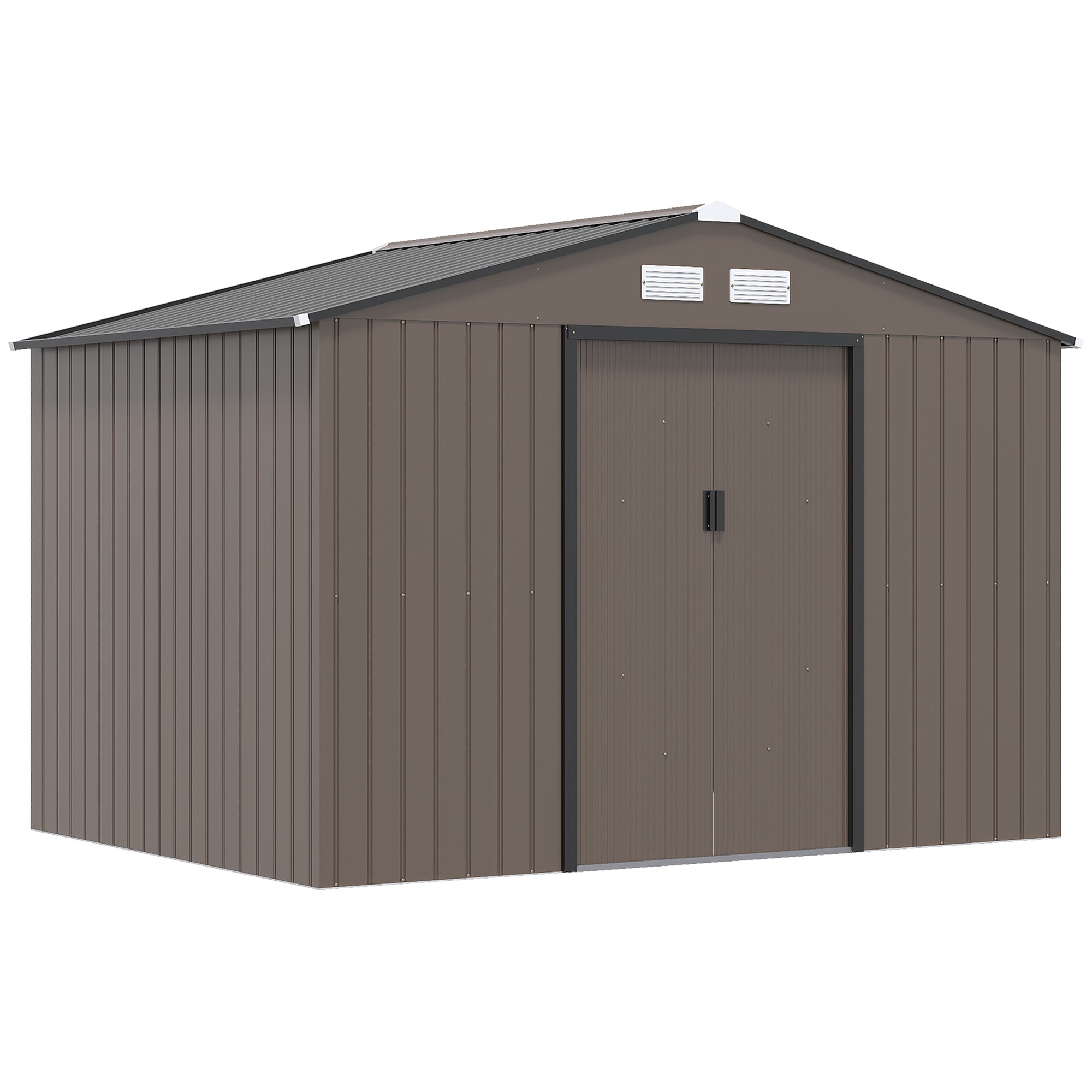 9 x 6FT Garden Metal Storage Shed Outdoor Storage Shed with Foundation Ventilation & Doors, Brown-0