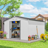 Outsunny 11' x 9' Metal Storage Shed with Double Sliding Doors, Silver
