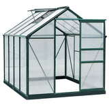 Outsunny 8' x 6' Polycarbonate Greenhouse with Aluminum Frame, Adjustable Roof Vent, Rain Gutters, and Sliding Door, Dark Green
