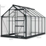 Outsunny 10' x 6' Polycarbonate Greenhouse with Aluminum Frame, Adjustable Roof Vent, Rain Gutters, and Sliding Door, Dark Gray