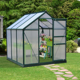 Outsunny 6' x 6' Polycarbonate Greenhouse with Aluminum Frame, Adjustable Roof Vent, Rain Gutters, and Sliding Door, Dark Green