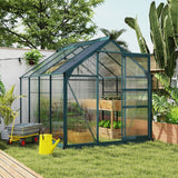 Outsunny 8' x 6' Polycarbonate Greenhouse with Aluminum Frame, Adjustable Roof Vent, Rain Gutters, and Sliding Door, Dark Green