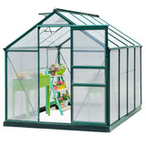 Outsunny 8' x 6' Polycarbonate Greenhouse with Aluminum Frame, Adjustable Roof Vent, Rain Gutters, and Sliding Door, Dark Green