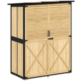 Outsunny Wood Storage Shed with Asphalt Roof, 2 Shelves, Lockable Doors, Natural Finish