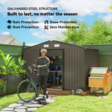 Outsunny 9' x 6' Metal Storage Shed with 2 Sliding Doors, 4 Air Vents, Brown