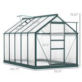 Outsunny 10' x 6' Polycarbonate Greenhouse with Aluminum Frame, Adjustable Roof Vent, Rain Gutters, and Sliding Door, Dark Green