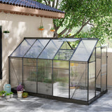 Outsunny 10' x 6' Polycarbonate Greenhouse with Aluminum Frame, Adjustable Roof Vent, Rain Gutters, and Sliding Door, Dark Gray