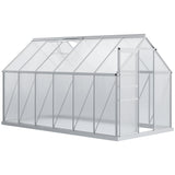 Outsunny 12' x 6' Polycarbonate Greenhouse with Aluminum Frame, Adjustable Roof Vent, Rain Gutters, and Sliding Door, Silver