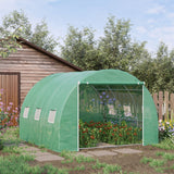 Outsunny 10' L x 10' W x 6.5' H Walk-in Hoop Greenhouse with PE Cover, Zippered Door, 6 Mesh Windows, Green
