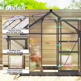 Outsunny 6' x 6' Polycarbonate Greenhouse with Aluminum Frame, Adjustable Roof Vent, Rain Gutters, and Sliding Door, Dark Gray