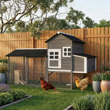 PawHut 84" Wooden Chicken Coop for 2-3 Chickens with Run, Nesting Box, Asphalt Roof, Removable Tray, Ramp, Gray