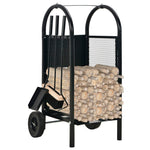 vidaXL Firewood Cart Black 11.8"x13.8"x31.9" Steel-0