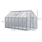 Outsunny 12' x 6' Polycarbonate Greenhouse with Aluminum Frame, Adjustable Roof Vent, Rain Gutters, and Sliding Door, Silver