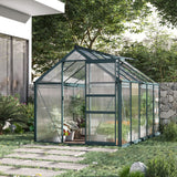 Outsunny 10' x 6' Polycarbonate Greenhouse with Aluminum Frame, Adjustable Roof Vent, Rain Gutters, and Sliding Door, Dark Green