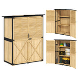 Outsunny Wood Storage Shed with Asphalt Roof, 2 Shelves, Lockable Doors, Natural Finish