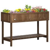 Outsunny 43" x 18" x 30" Wooden Elevated Planter Bed with 8 Slots and Open Shelf, Dark Brown