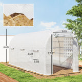 Outsunny 14.6' L x 6.5' W x 6.6' H  Walk-in Hoop Greenhouse with PE Cover, Zippered Mesh Door, 2 Support Rods, White