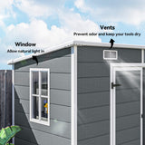 Outsunny 8' x 4' Plastic Outdoor Storage Shed with Floor, Window, Lockable Doors and Vents, Gray