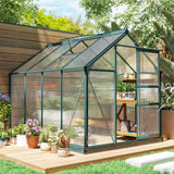 Outsunny 8' x 6' Polycarbonate Greenhouse with Aluminum Frame, Adjustable Roof Vent, Rain Gutters, and Sliding Door, Dark Green