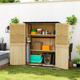 Outsunny Wood Storage Shed with Asphalt Roof, 2 Shelves, Lockable Doors, Natural Finish