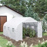 Outsunny 11.5' L x 10' W x 6.5' H Walk-in Tunnel Greenhouse with PE Cover, Zippered Door, 6 Mesh Windows, White