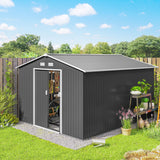 Outsunny 11' x 9' Metal Storage Shed with Double Sliding Doors, Gray