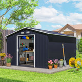 Outsunny 11' x 9' Metal Storage Shed with Double Sliding Doors, Dark Gray