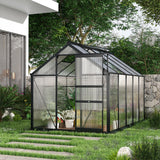 Outsunny 10' x 6' Polycarbonate Greenhouse with Aluminum Frame, Adjustable Roof Vent, Rain Gutters, and Sliding Door, Dark Gray