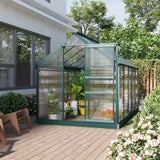 Outsunny 10' x 6' Polycarbonate Greenhouse with Aluminum Frame, Adjustable Roof Vent, Rain Gutters, and Sliding Door, Dark Green
