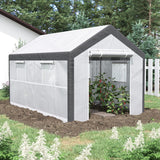 Outsunny 12' L x 7' W x 7' H Walk-in Greenhouse with PE Cover, 2 Zippered Roll-Up Doors, 4 Closeable Windows