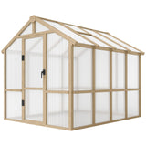 Outsunny 6.6 x 8 ft. Wood-Frame Greenhouse with Thickened Polycarbonate Panels, Roof Vent, and Lockable Door
