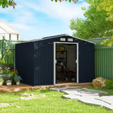 Outsunny 9' x 6' Metal Storage Shed with 2 Sliding Doors, 4 Air Vents, Dark Gray