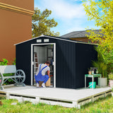 Outsunny 9' x 6' Metal Storage Shed with 2 Sliding Doors, 4 Air Vents, Dark Gray