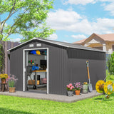 Outsunny 11' x 9' Metal Storage Shed with Double Sliding Doors, Gray